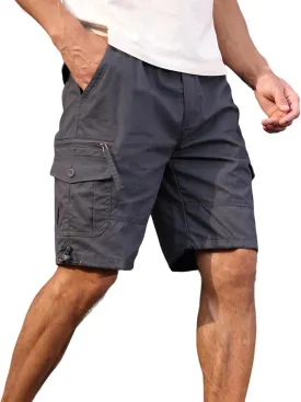 Mens Hiking Cargo Shorts Summer Straight-Leg Jogging Shorts Classic Fit Stretch Waist Sports Pants with Multi Pockets