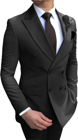 Men's Suits 2 Pieces Double Breasted Regular Fit Notch Lapel Solid Prom Tuxedos Wedding (Blazer Pants)