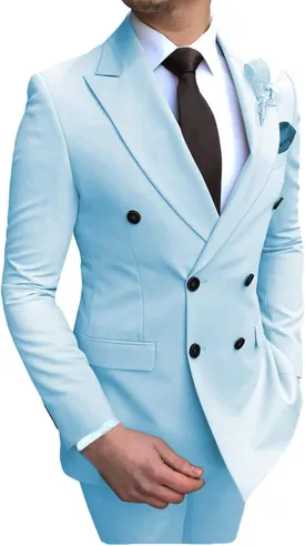 Men's Suits 2 Pieces Double Breasted Regular Fit Notch Lapel Solid Prom Tuxedos Wedding (Blazer Pants)