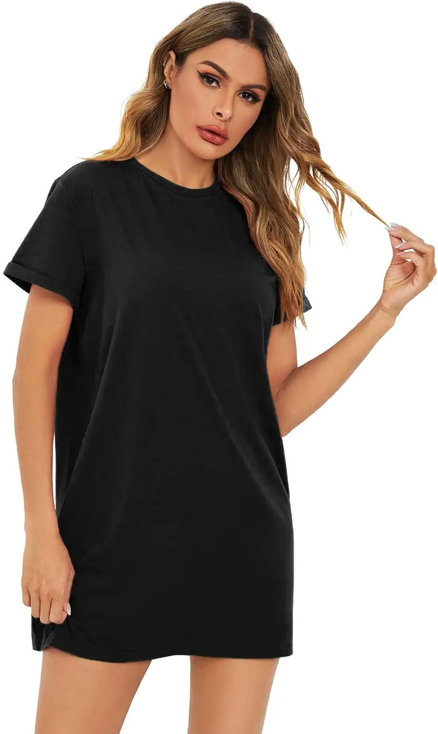 Milumia Women Casual Short T Shirt Dress Short Sleeve Straight Mini Tee Shirt Dress