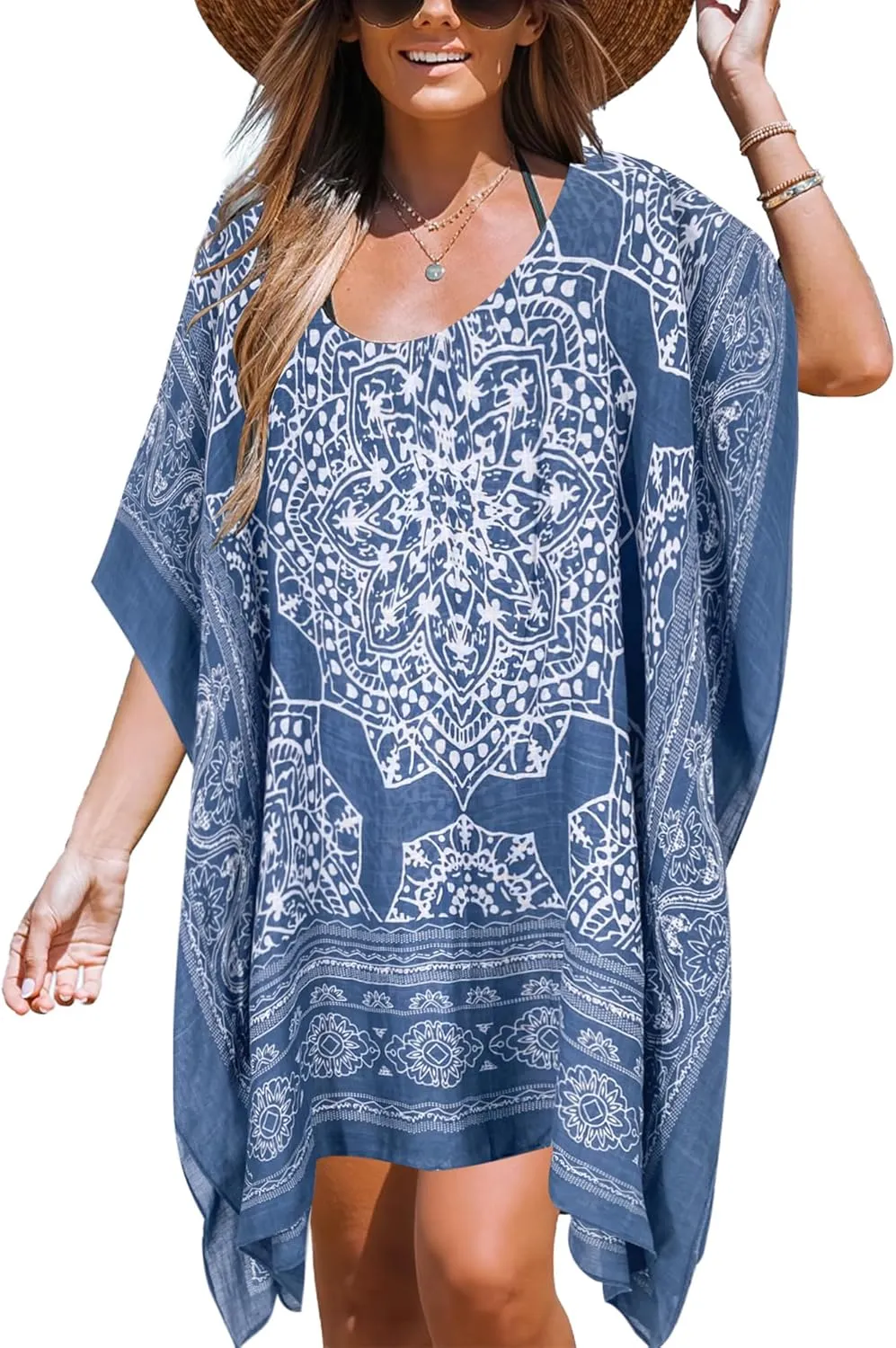 Moss Rose Women's Beach Kaftan Dresses Kimono Swimsuit Cover up for Bathing Suit with Floral Pattern