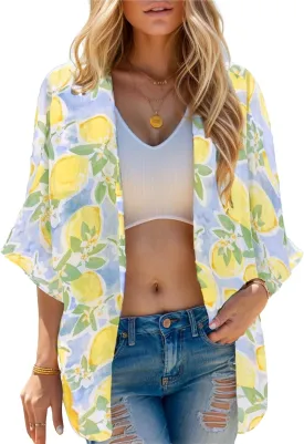 Moss Rose Women's Beach Kimono Coverup Sheer Chiffon Cover Ups, Casual Loose Open Front Cardigan Tops