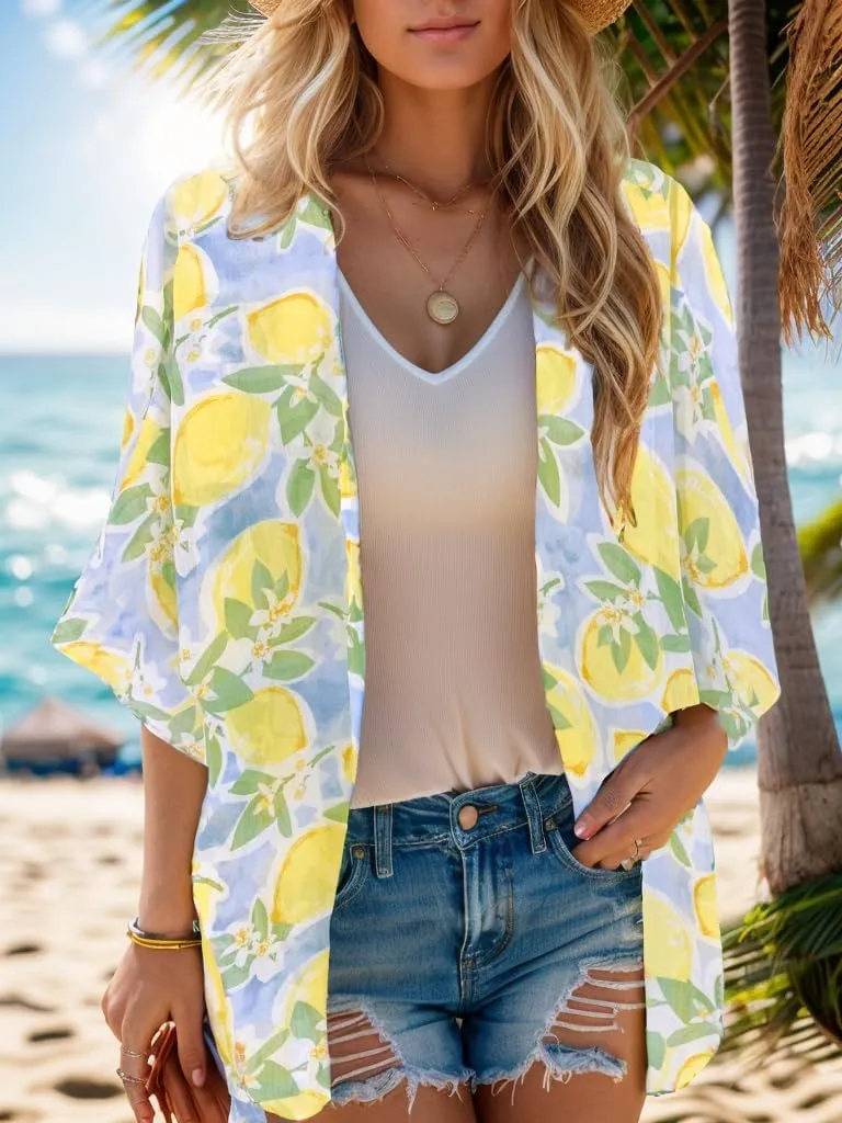 Moss Rose Women's Beach Kimono Coverup Sheer Chiffon Cover Ups, Casual Loose Open Front Cardigan Tops