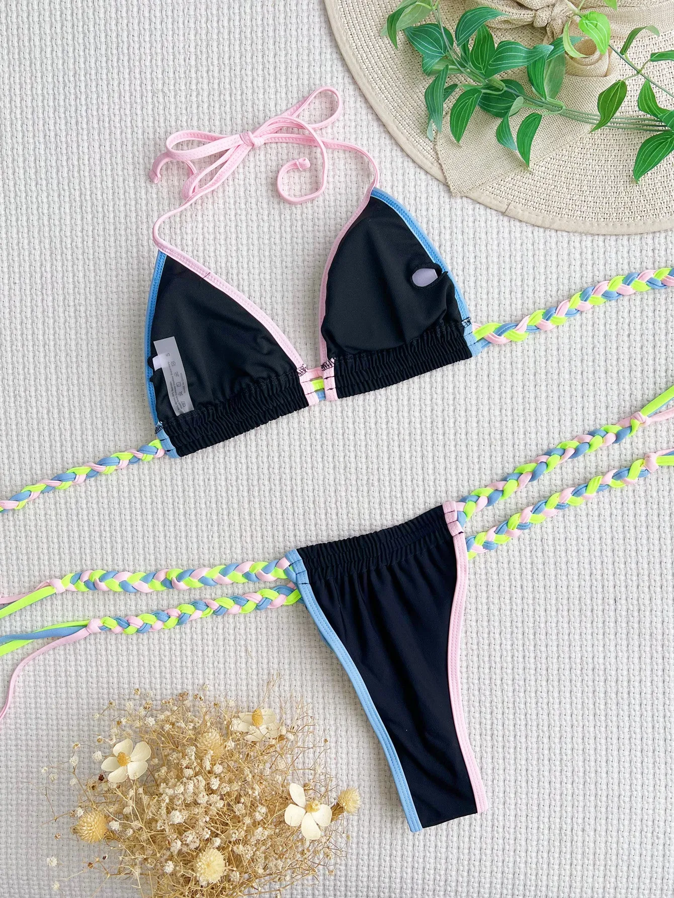 New Bikini Straps Backless Color Block Swimsuit