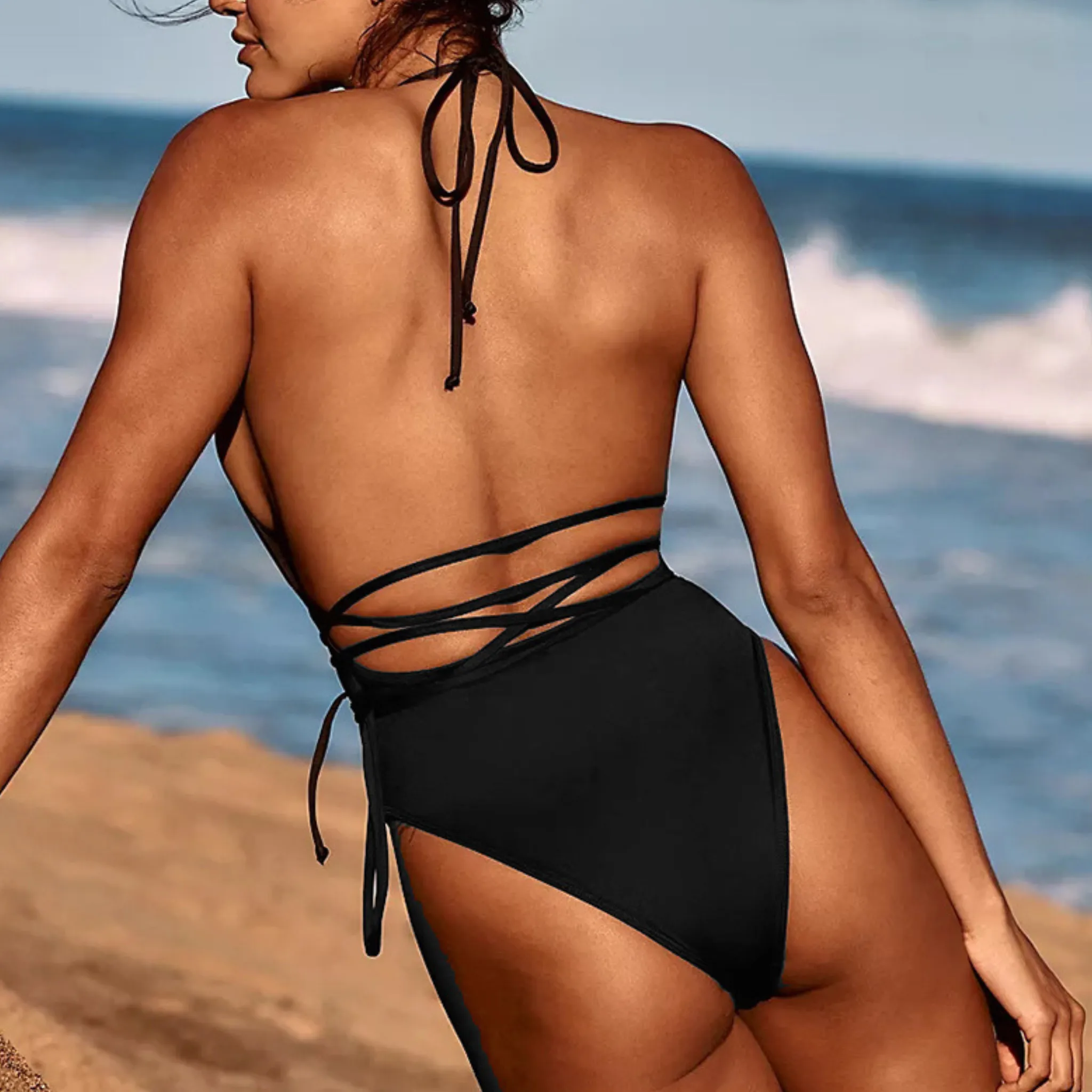 Noir Nautical Cut Out Backless One Piece Swimsuit