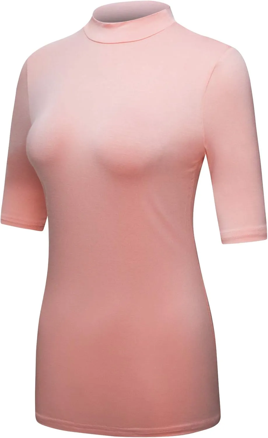 OThread & Co. Women's Half Sleeve Mock Neck T-Shirt Basic Stretch Layer Comfy Casual Top