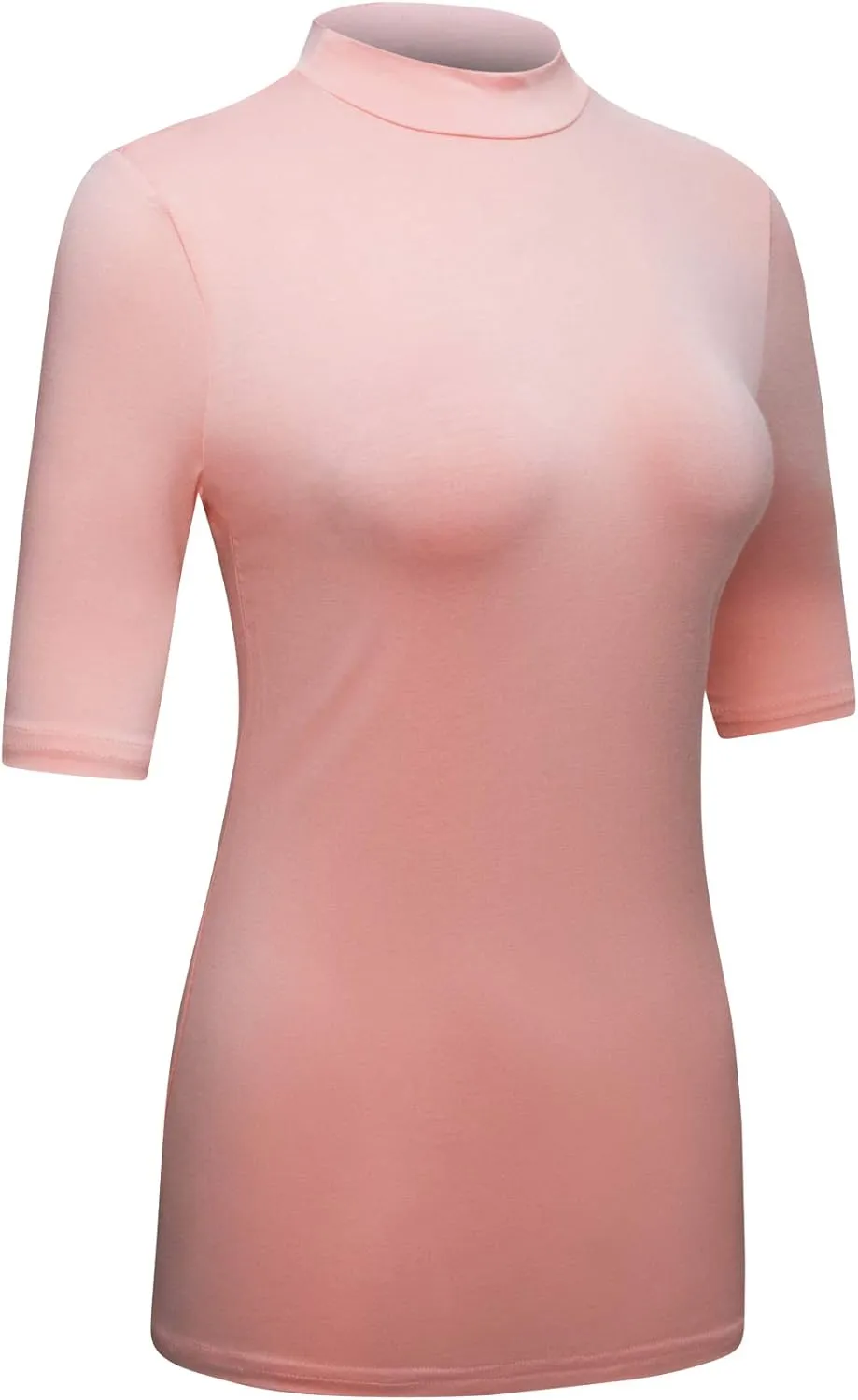 OThread & Co. Women's Half Sleeve Mock Neck T-Shirt Basic Stretch Layer Comfy Casual Top