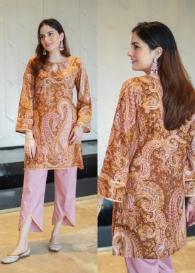 Paisley Print Embroidered Kurta Pants Set