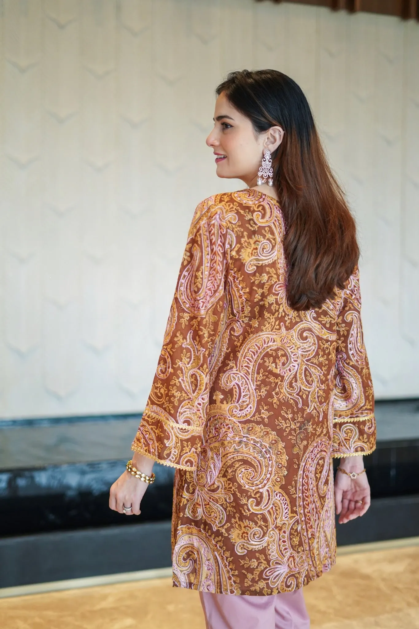 Paisley Print Embroidered Kurta Pants Set