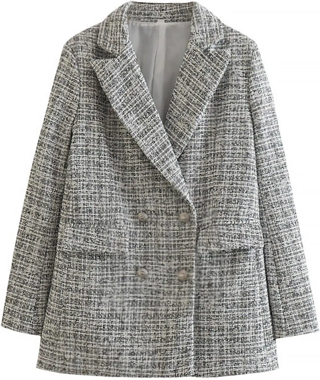 Plaid Double Breasted Blazer Jacket for Women 2024 Fashion Elegant Open Front Casual Work Office Pocket Suit Coat