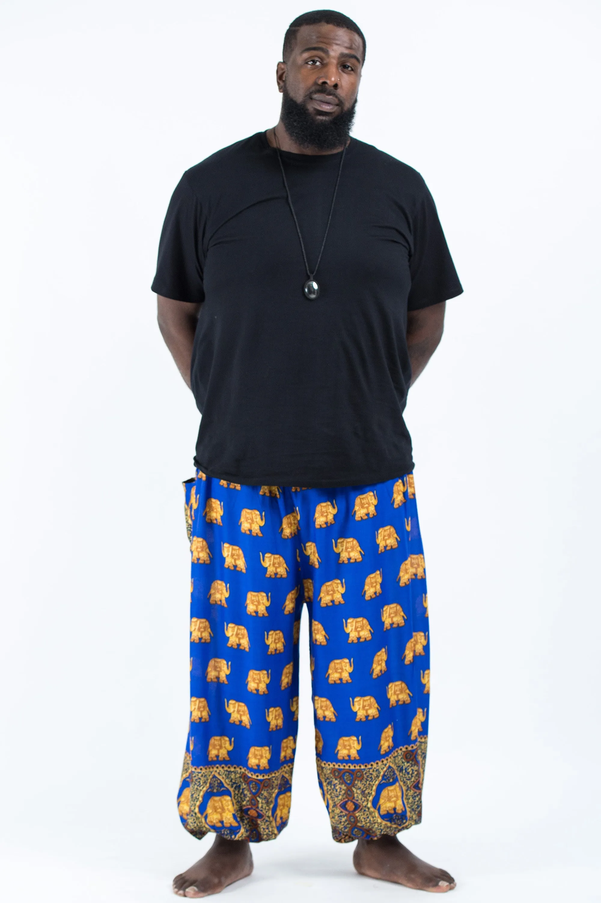 Plus Size Golden Elephant Men's Elephant Pants in Blue
