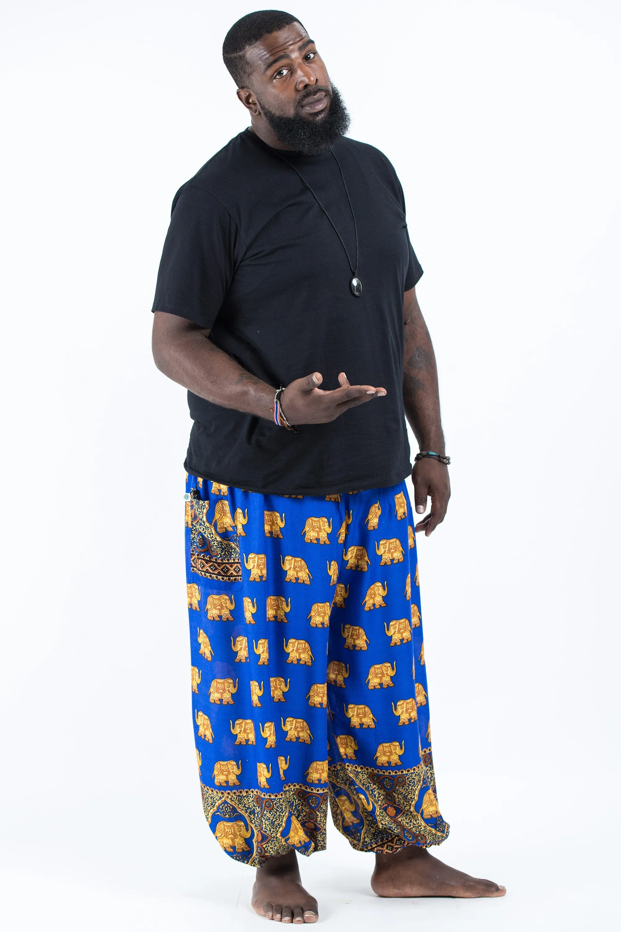 Plus Size Golden Elephant Men's Elephant Pants in Blue