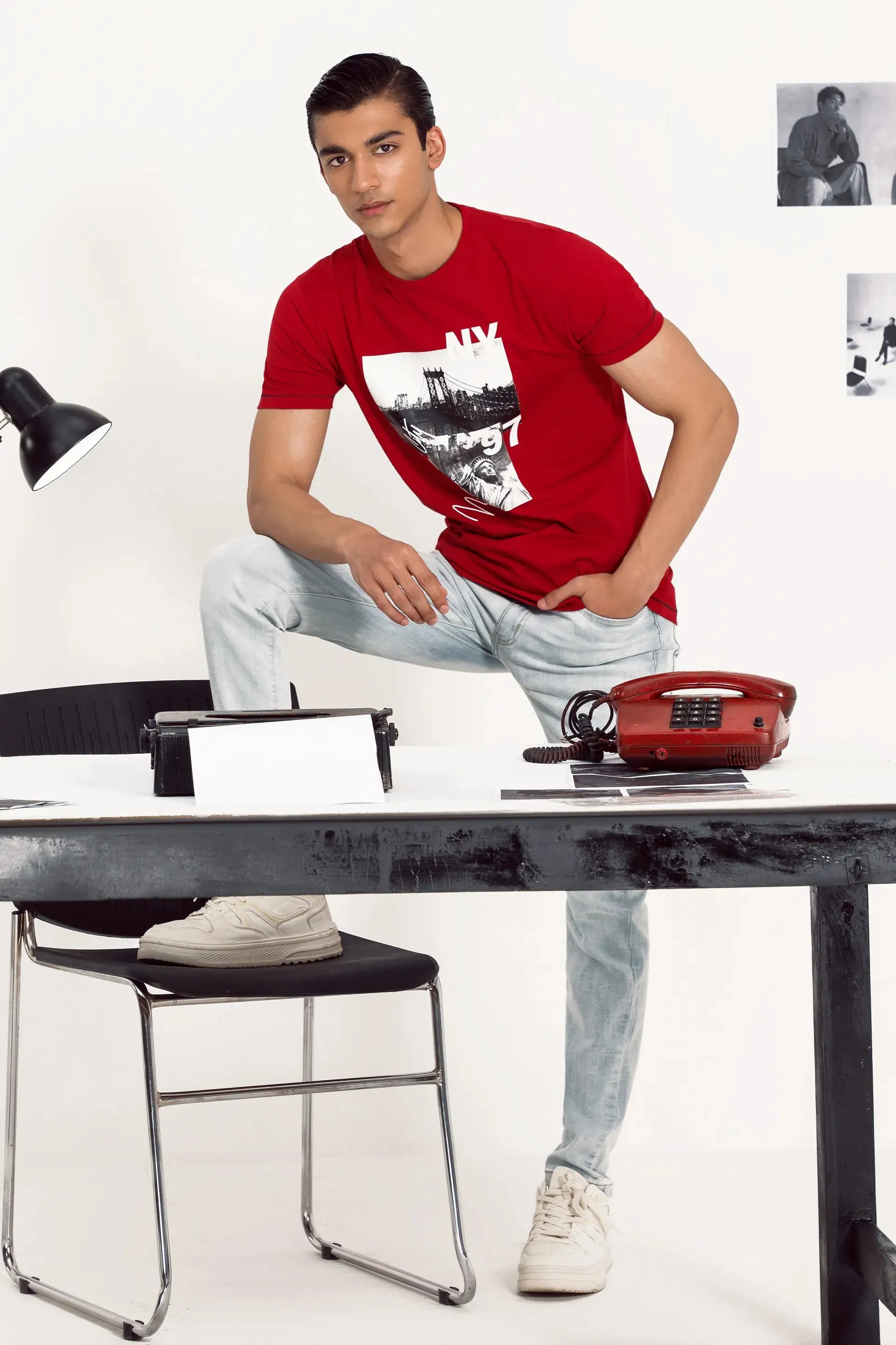 Red Graphic T-Shirt With Topstitches