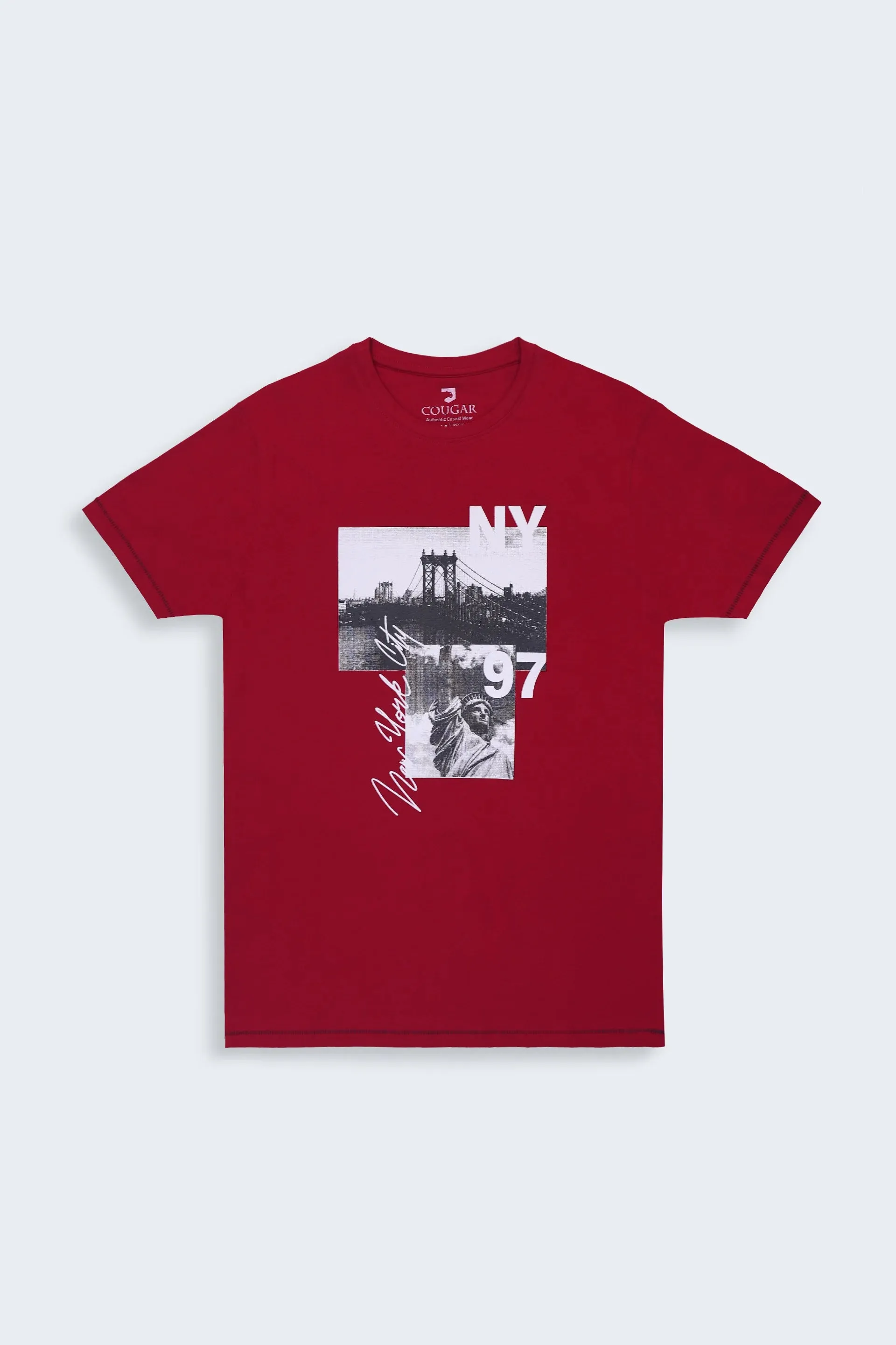 Red Graphic T-Shirt With Topstitches