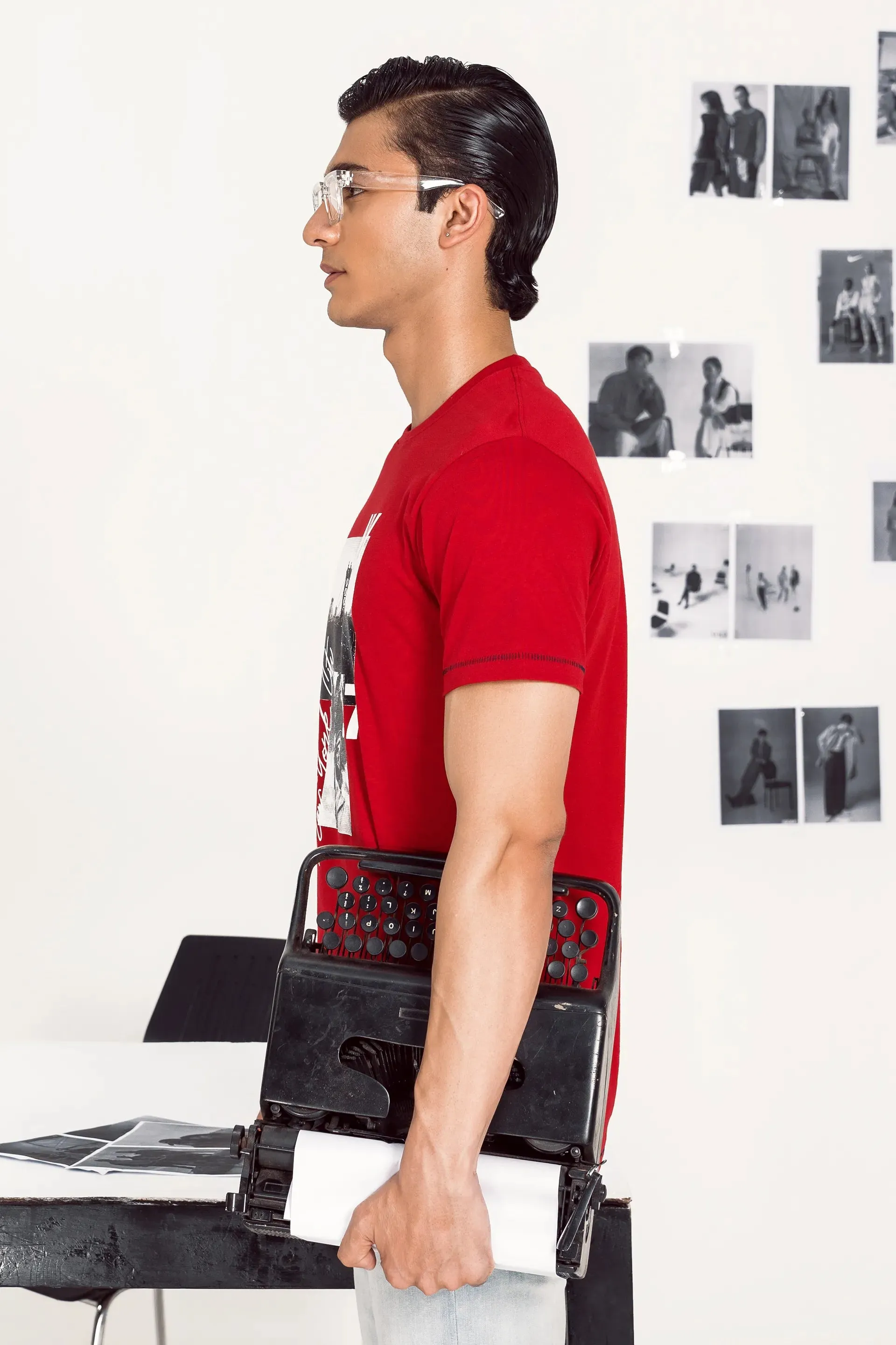 Red Graphic T-Shirt With Topstitches