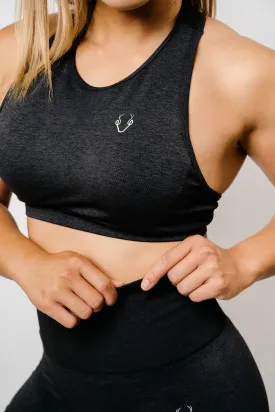 Seamless Mesh Racerback Sports Bra - Charcoal