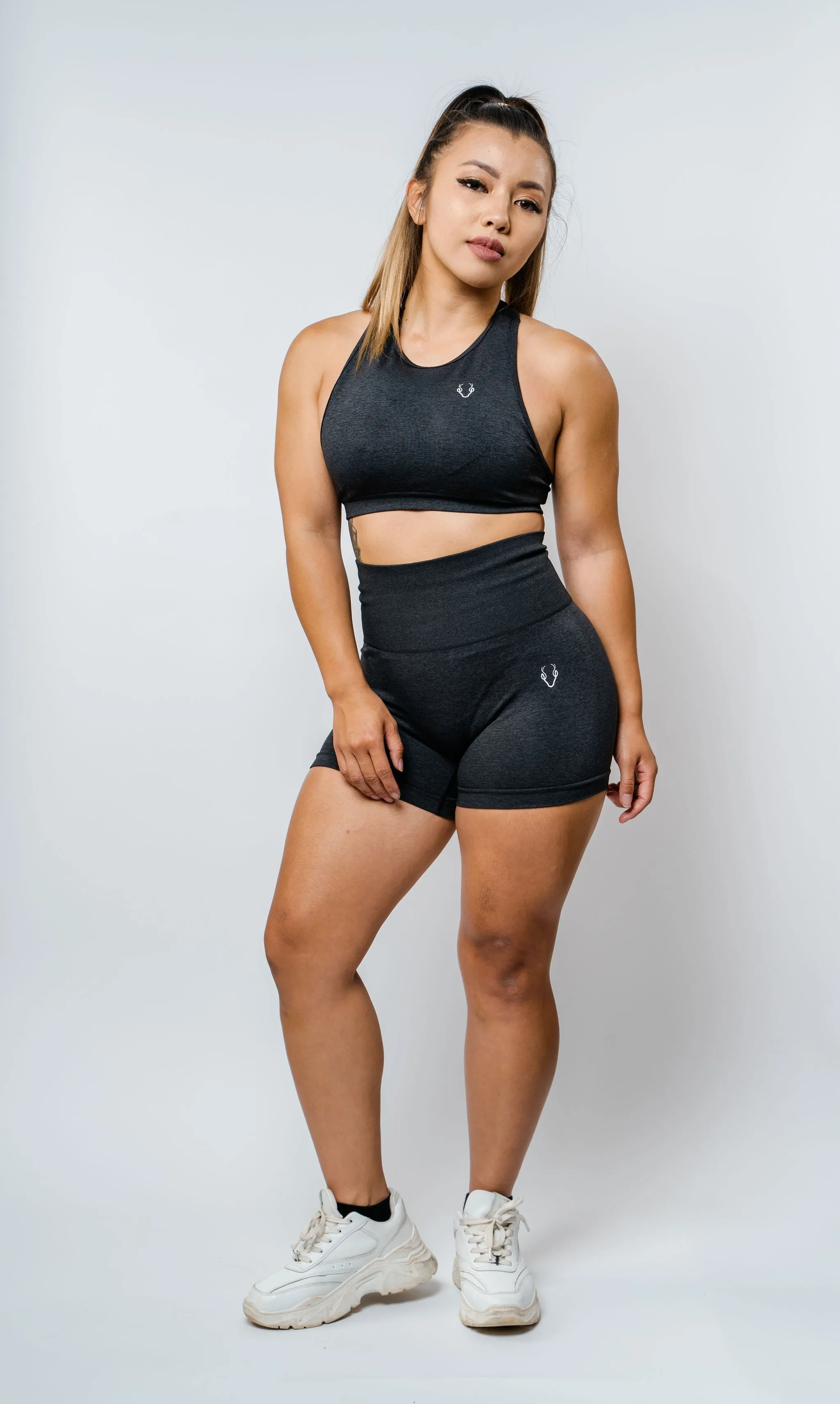 Seamless Mesh Racerback Sports Bra - Charcoal
