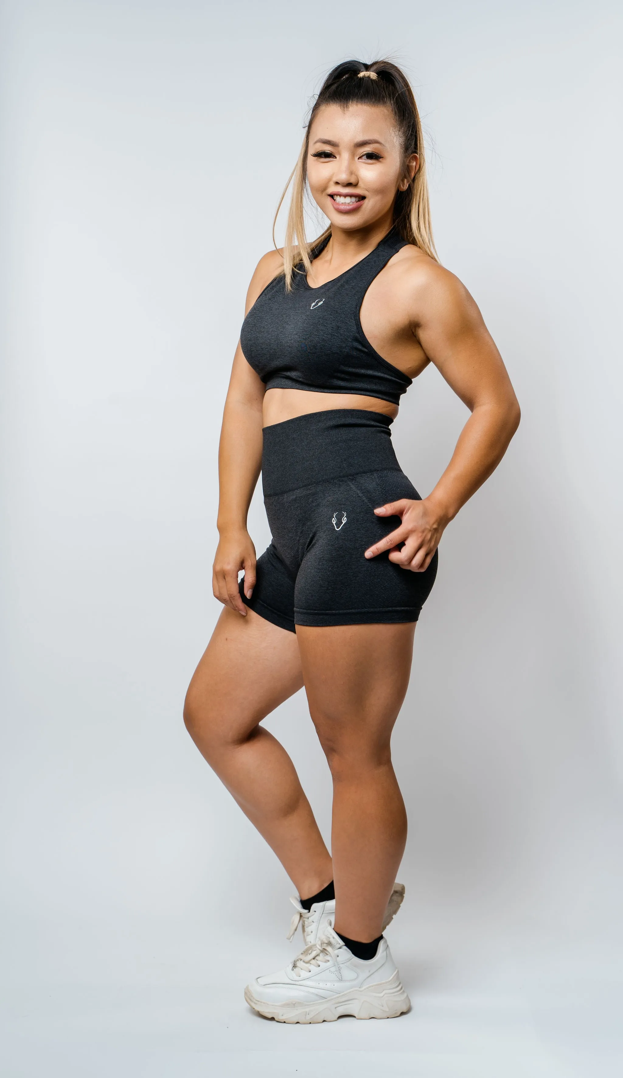 Seamless Mesh Racerback Sports Bra - Charcoal