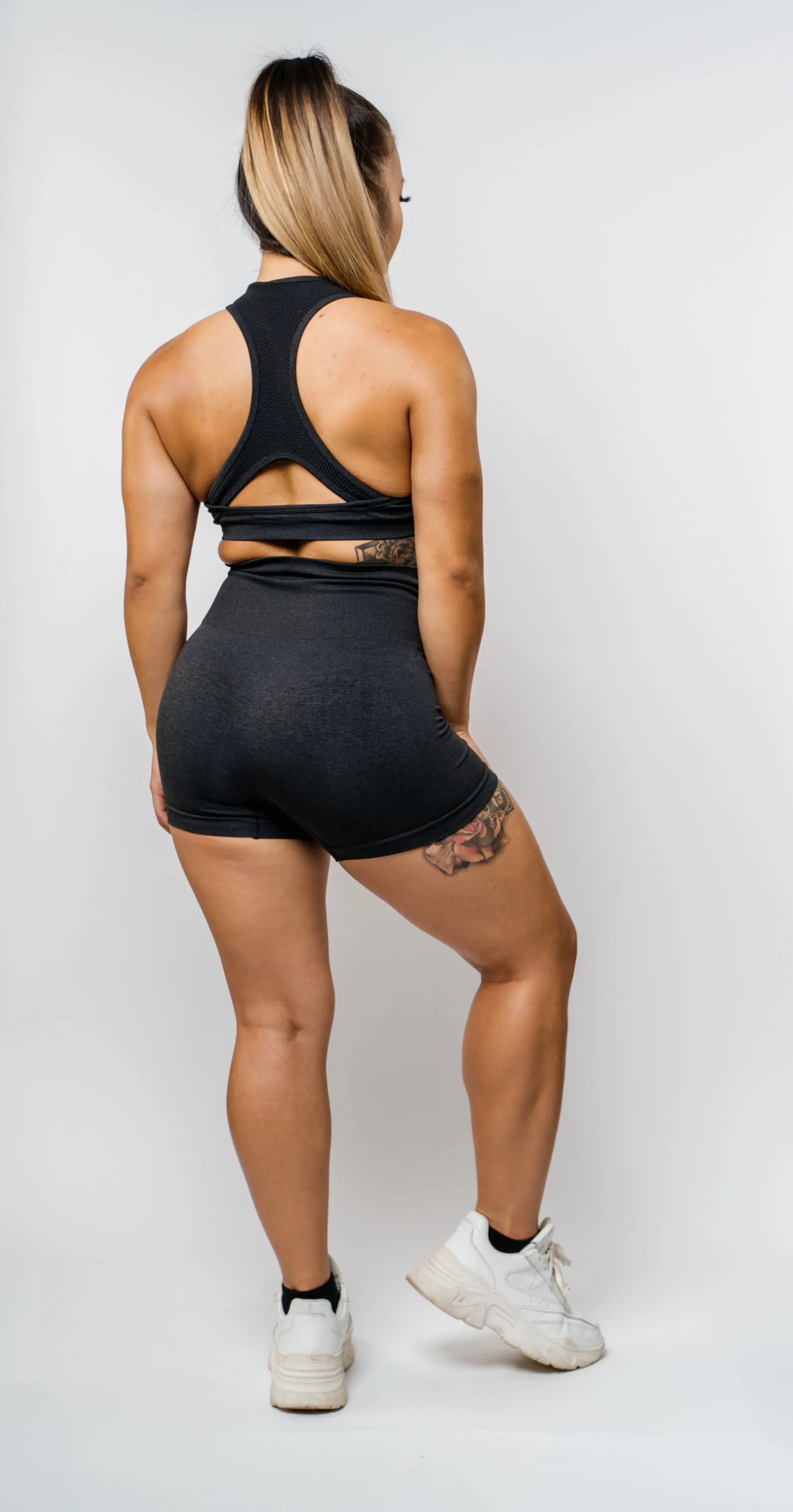 Seamless Mesh Racerback Sports Bra - Charcoal