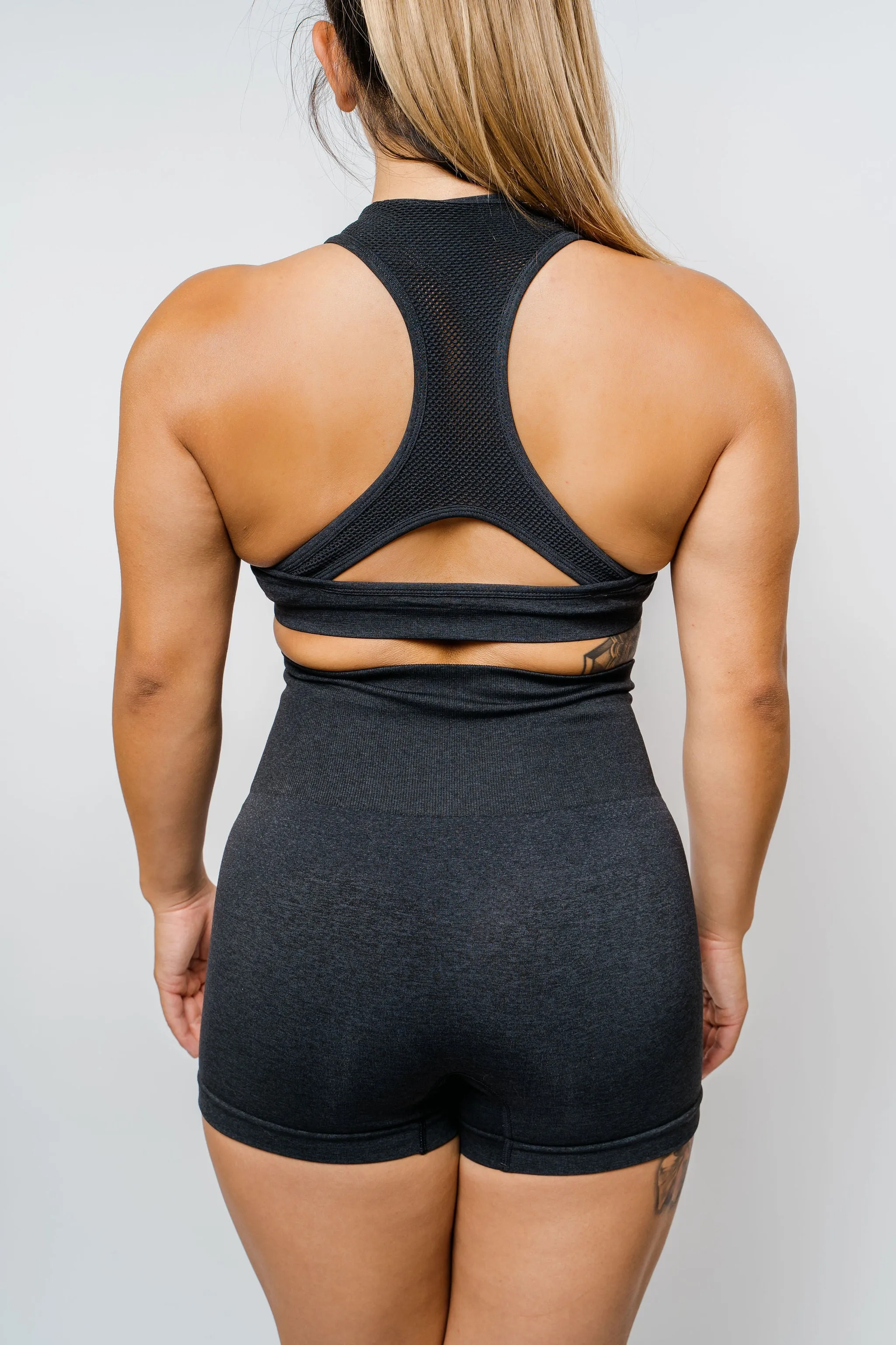 Seamless Mesh Racerback Sports Bra - Charcoal