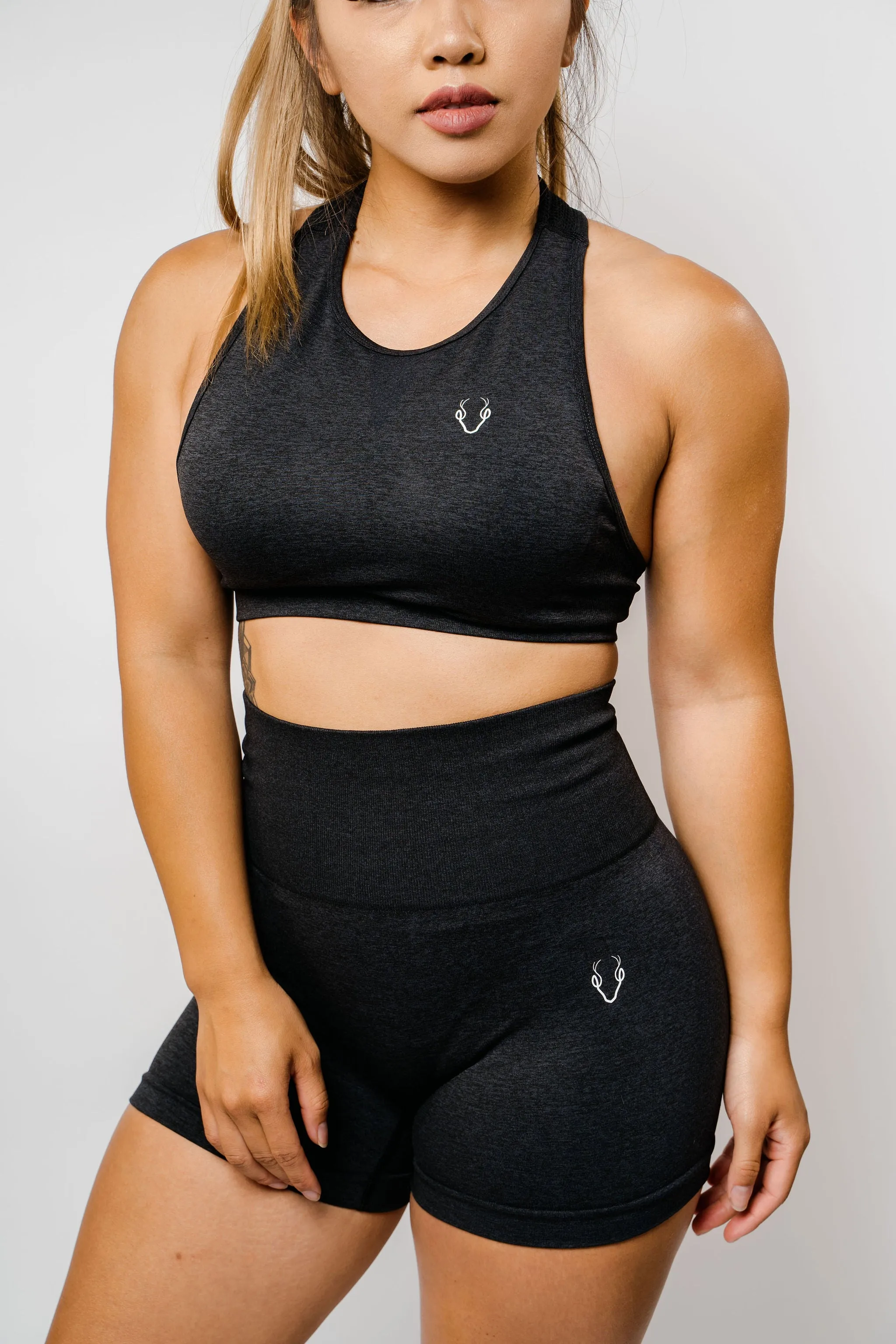 Seamless Mesh Racerback Sports Bra - Charcoal