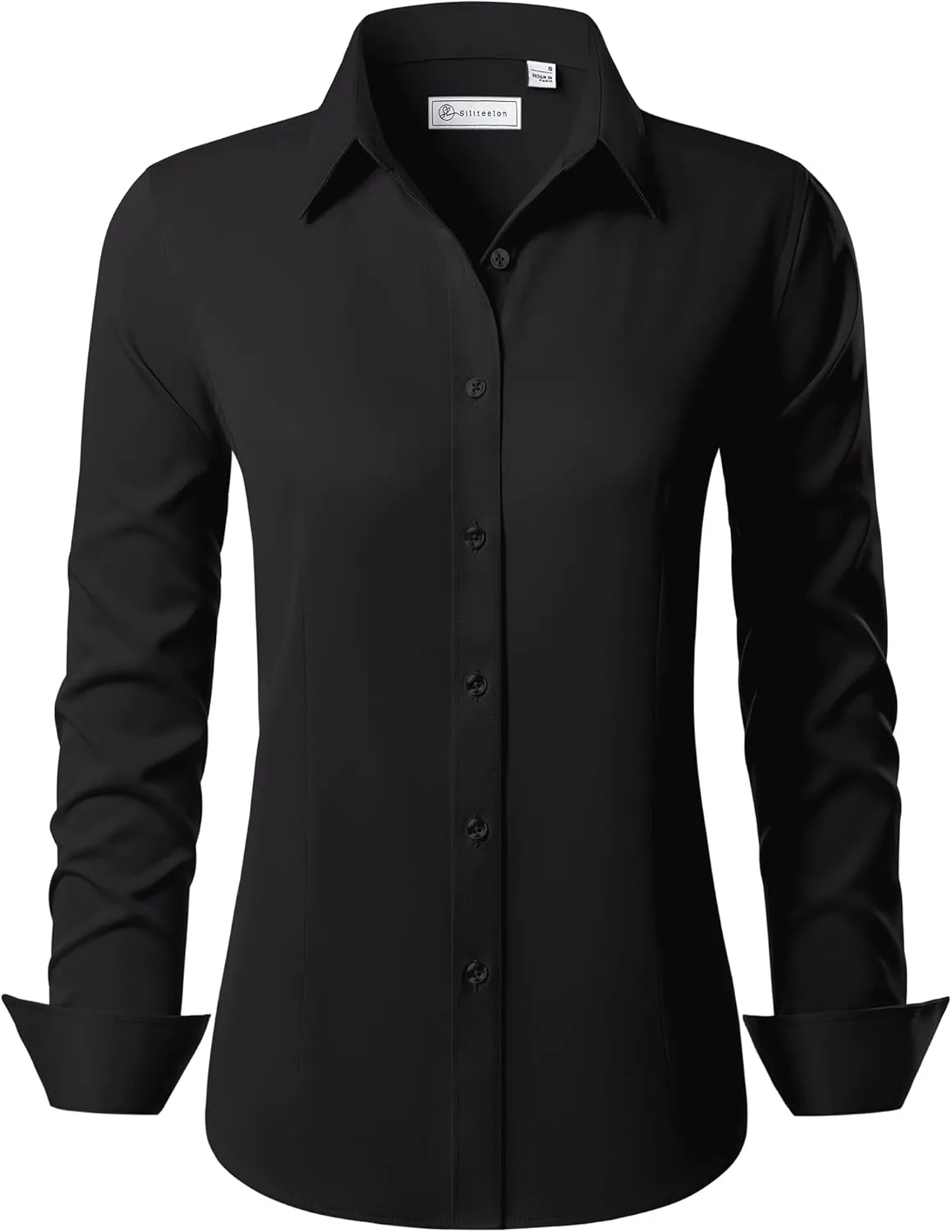 siliteelon Button Down Shirts for Women Long Sleeve Dress Shirts Wrinkle Free Collared Work Office Solid Blouses Tops
