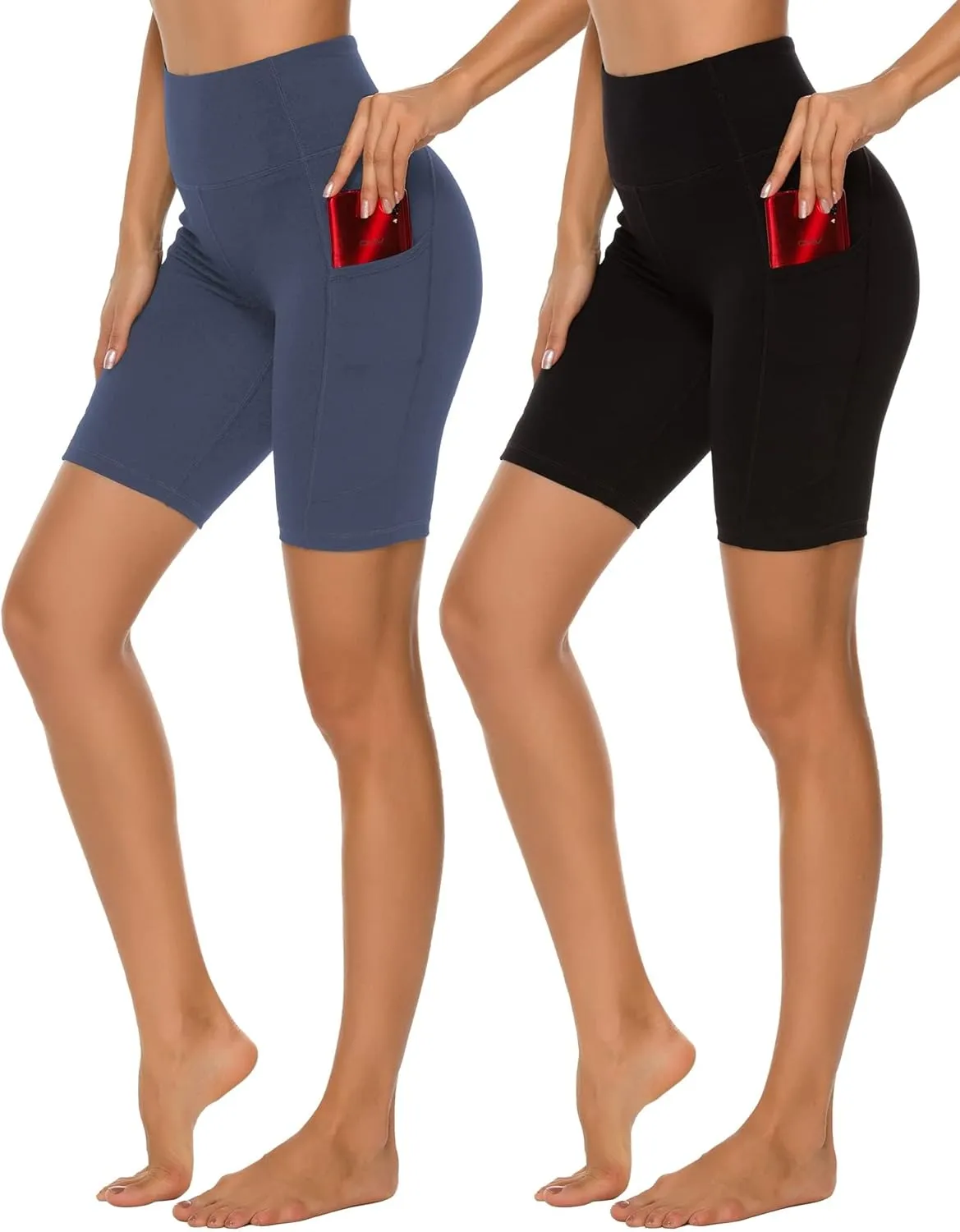 Stelle Women's 8"/ 5" High Waist Biker Shorts Yoga Shorts with Pockets Tummy Control Workout Shorts for Running Gym