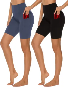 Stelle Women's 8"/ 5" High Waist Biker Shorts Yoga Shorts with Pockets Tummy Control Workout Shorts for Running Gym