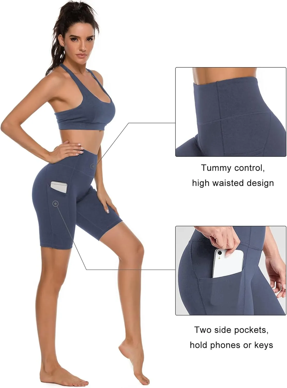 Stelle Women's 8"/ 5" High Waist Biker Shorts Yoga Shorts with Pockets Tummy Control Workout Shorts for Running Gym
