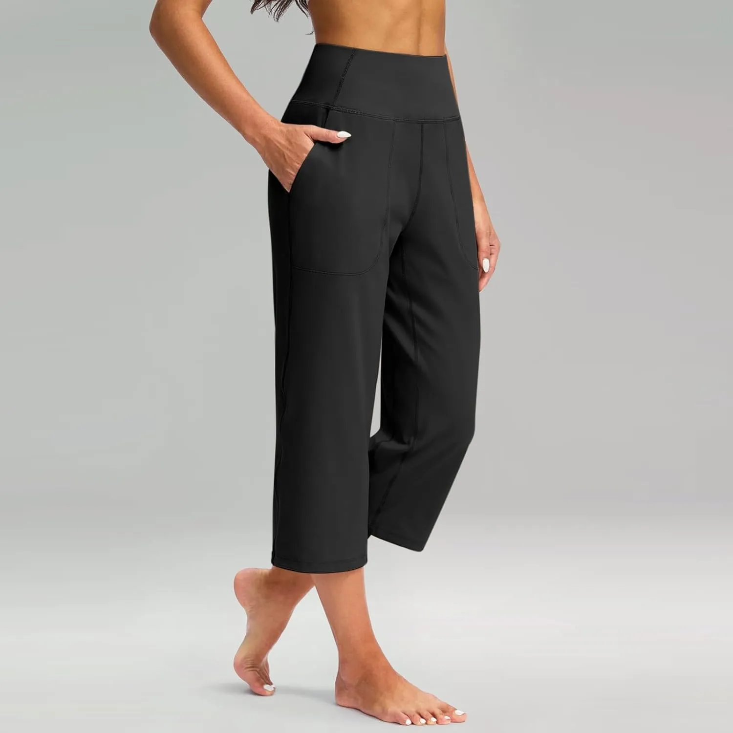 Summer Capri Pants for Women High Waist Workout Legging with Pockets Tummy Control Leggings Crop Straight Yoga Pant