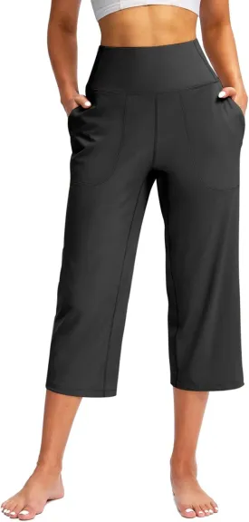 Summer Capri Pants for Women High Waist Workout Legging with Pockets Tummy Control Leggings Crop Straight Yoga Pant