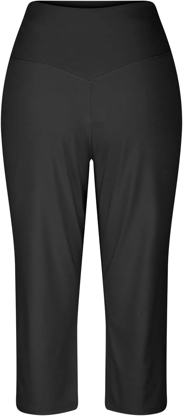 Summer Capri Pants for Women High Waist Workout Legging with Pockets Tummy Control Leggings Crop Straight Yoga Pant