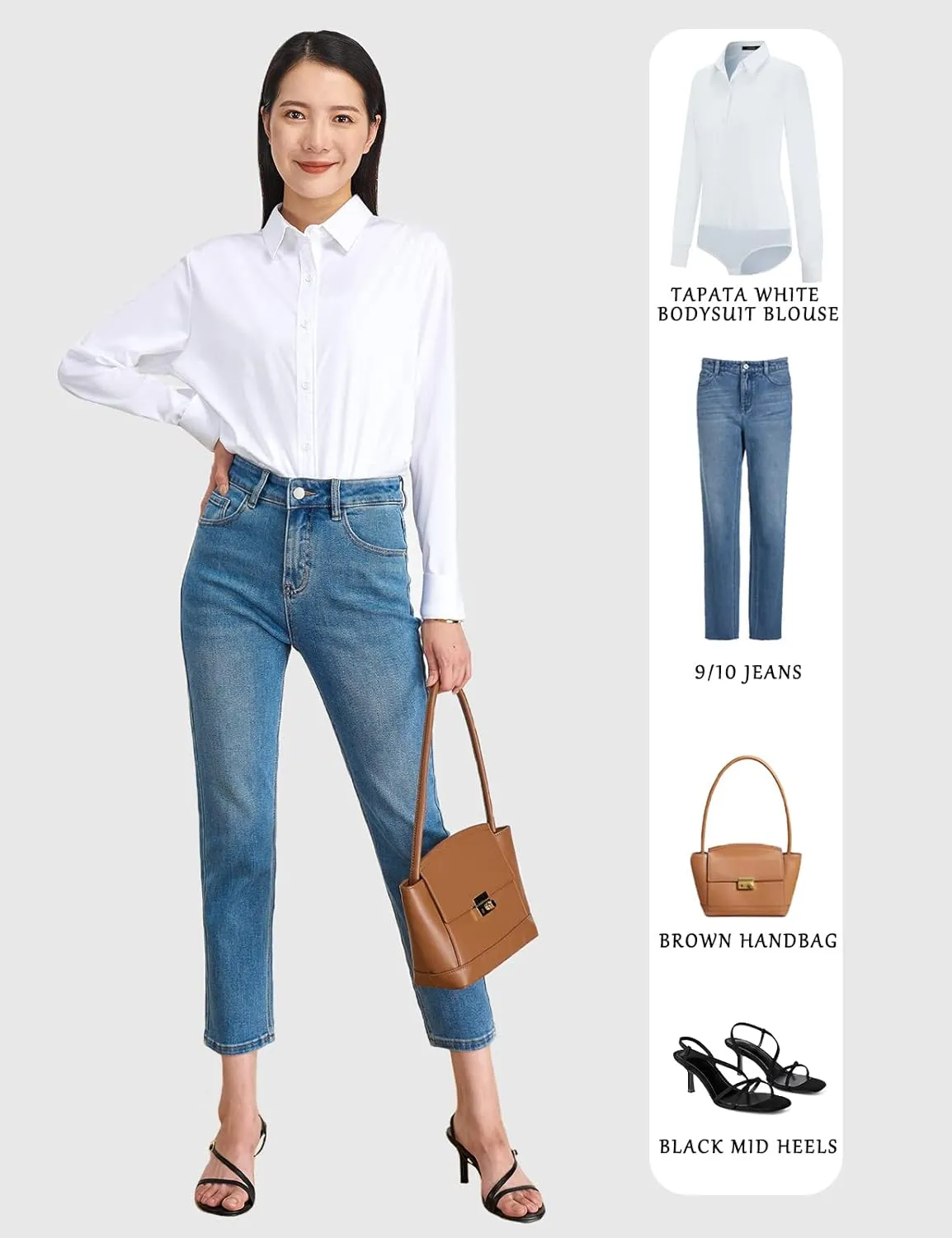 Tapata Womens Bodysuit Blouse Button Down One-Piece Long Sleeve Solid Office Work Shirt Casual Tops
