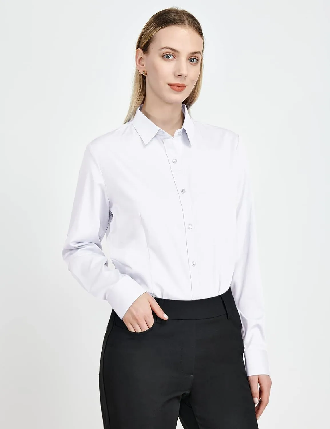 Tapata Womens Bodysuit Blouse Button Down One-Piece Long Sleeve Solid Office Work Shirt Casual Tops