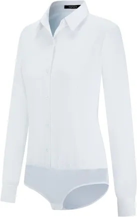 Tapata Womens Bodysuit Blouse Button Down One-Piece Long Sleeve Solid Office Work Shirt Casual Tops