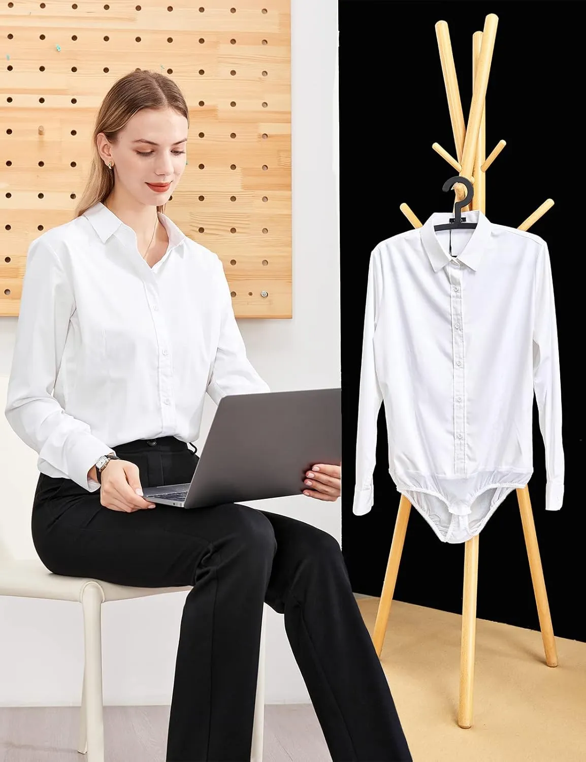 Tapata Womens Bodysuit Blouse Button Down One-Piece Long Sleeve Solid Office Work Shirt Casual Tops