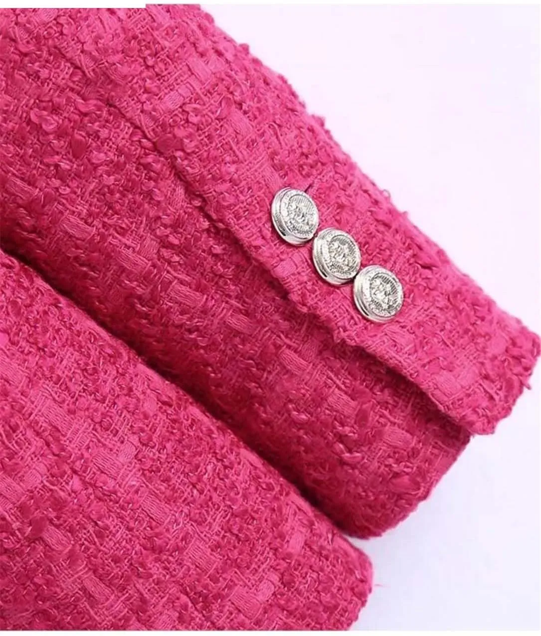 Women Tweed Blazers Vintage Double Breasted Fit Elegant Office Lady Jacket Outwears Tops