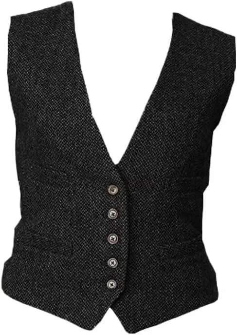 Women's Formal Herringbone Tweed Suits Vest V-Neck Casual Waistcoat