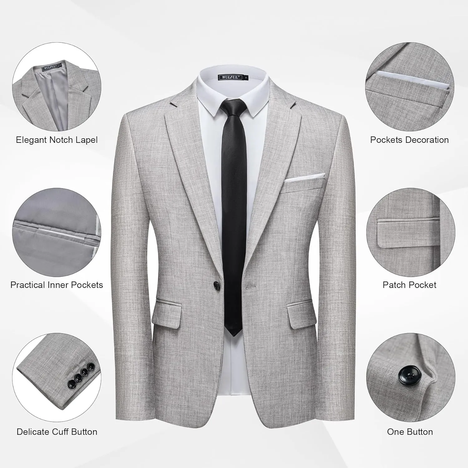 WULFUL Men's 2 Piece Slim Fit Suit Set One Button Blazer Jacket Pants Tuxedo Set for Party, Wedding and Business