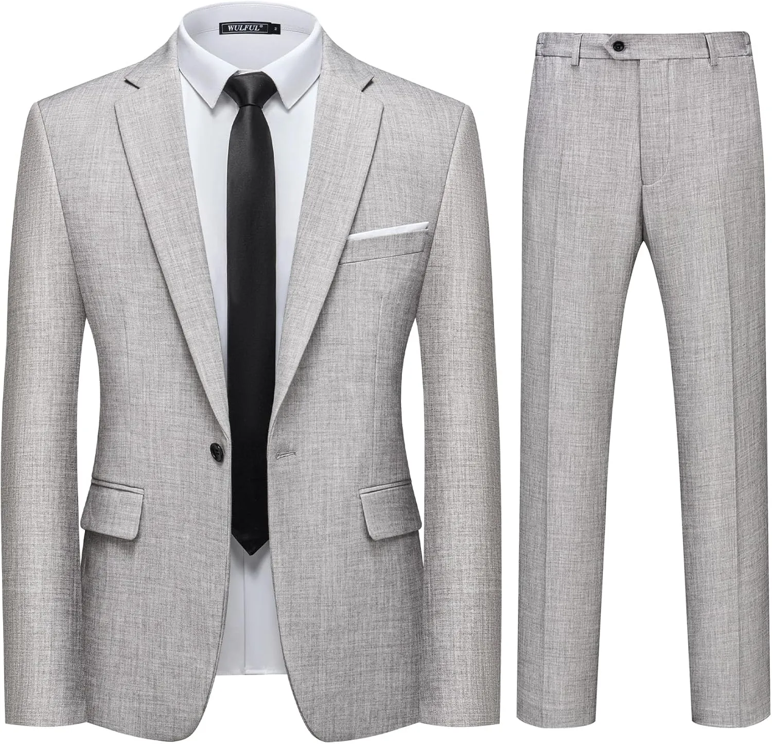 WULFUL Men's 2 Piece Slim Fit Suit Set One Button Blazer Jacket Pants Tuxedo Set for Party, Wedding and Business