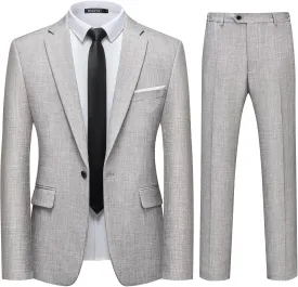 WULFUL Men's 2 Piece Slim Fit Suit Set One Button Blazer Jacket Pants Tuxedo Set for Party, Wedding and Business