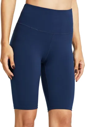 ZUTY 10" Biker Shorts Women High Waisted with 2 Hidden Pockets Workout Athletic Running Yoga Long Shorts